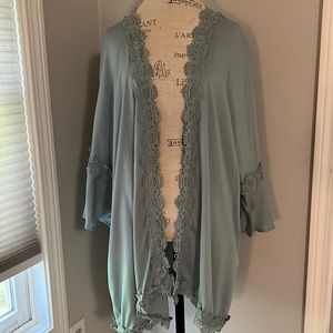 Davi & Dani Jacket Light Green Lace Trim Open Front NWT